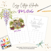 Cozy Cottage Kalender 2026 - Mai Vorlagen, Guide und live Online-Workshop  "Blauregen Cottage"