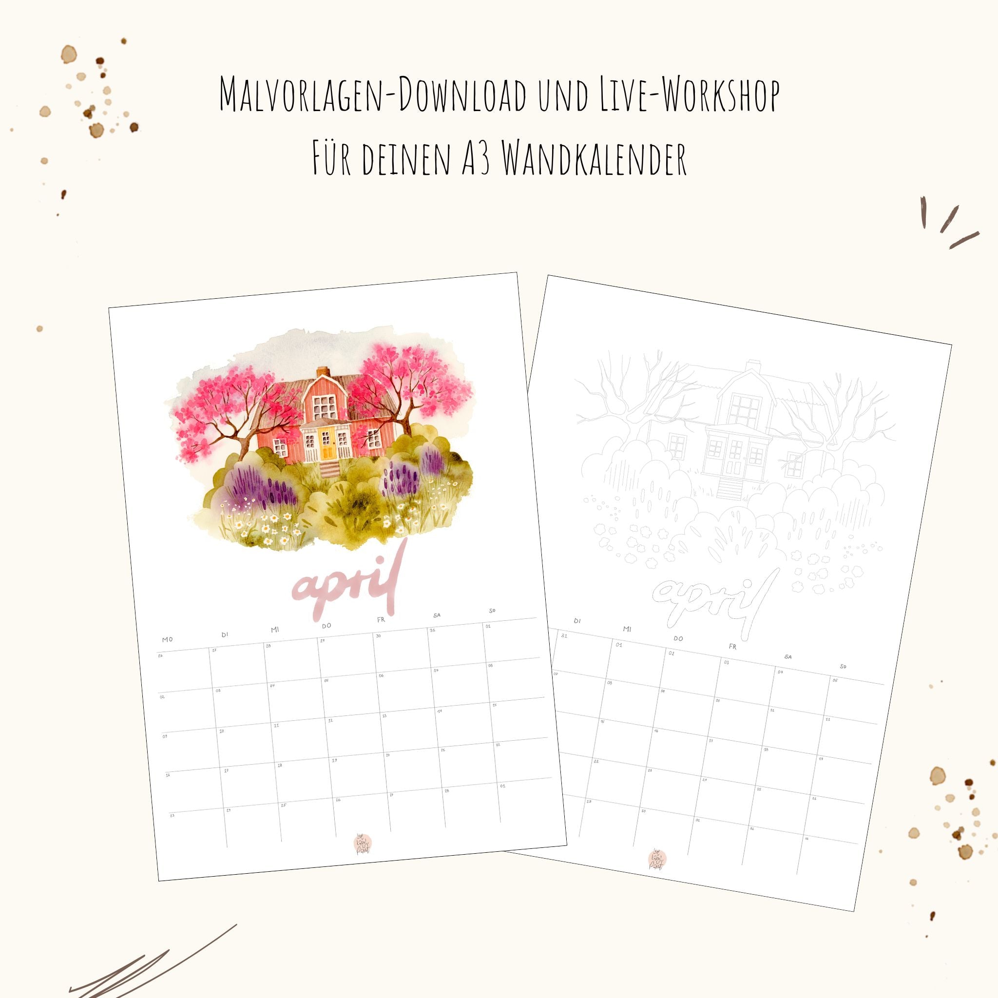 Cozy Cottage Kalender 2026 - April Vorlagen und Guide "Schwedenhaus in Apfelblüte"