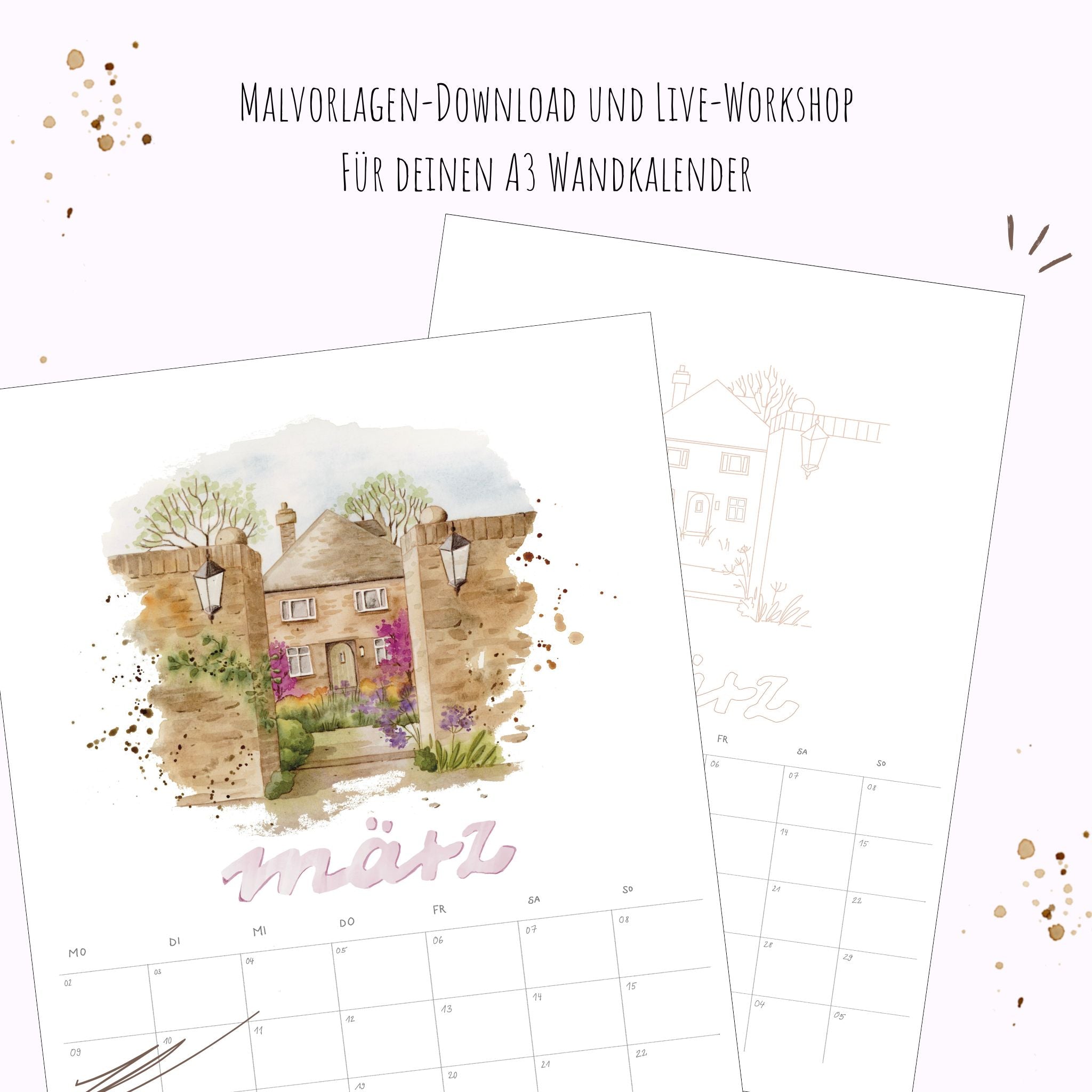 Cozy Cottage Kalender 2026 - März Vorlagen und Guide "Postcards from England"