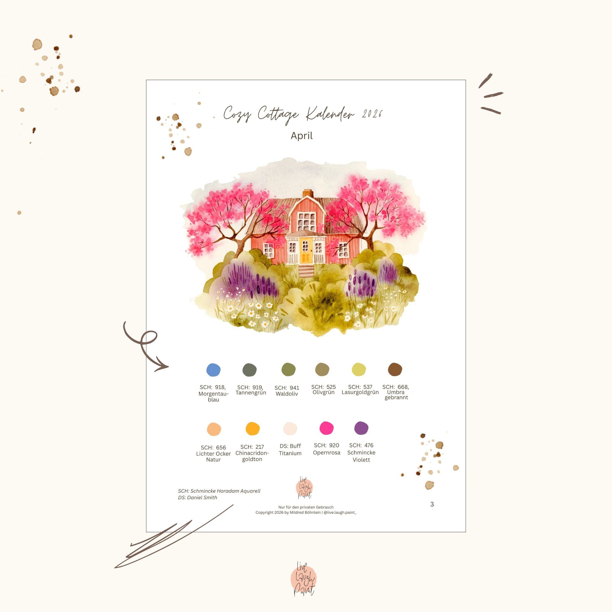 Cozy Cottage Kalender 2026 - April Vorlagen und Guide "Schwedenhaus in Apfelblüte"