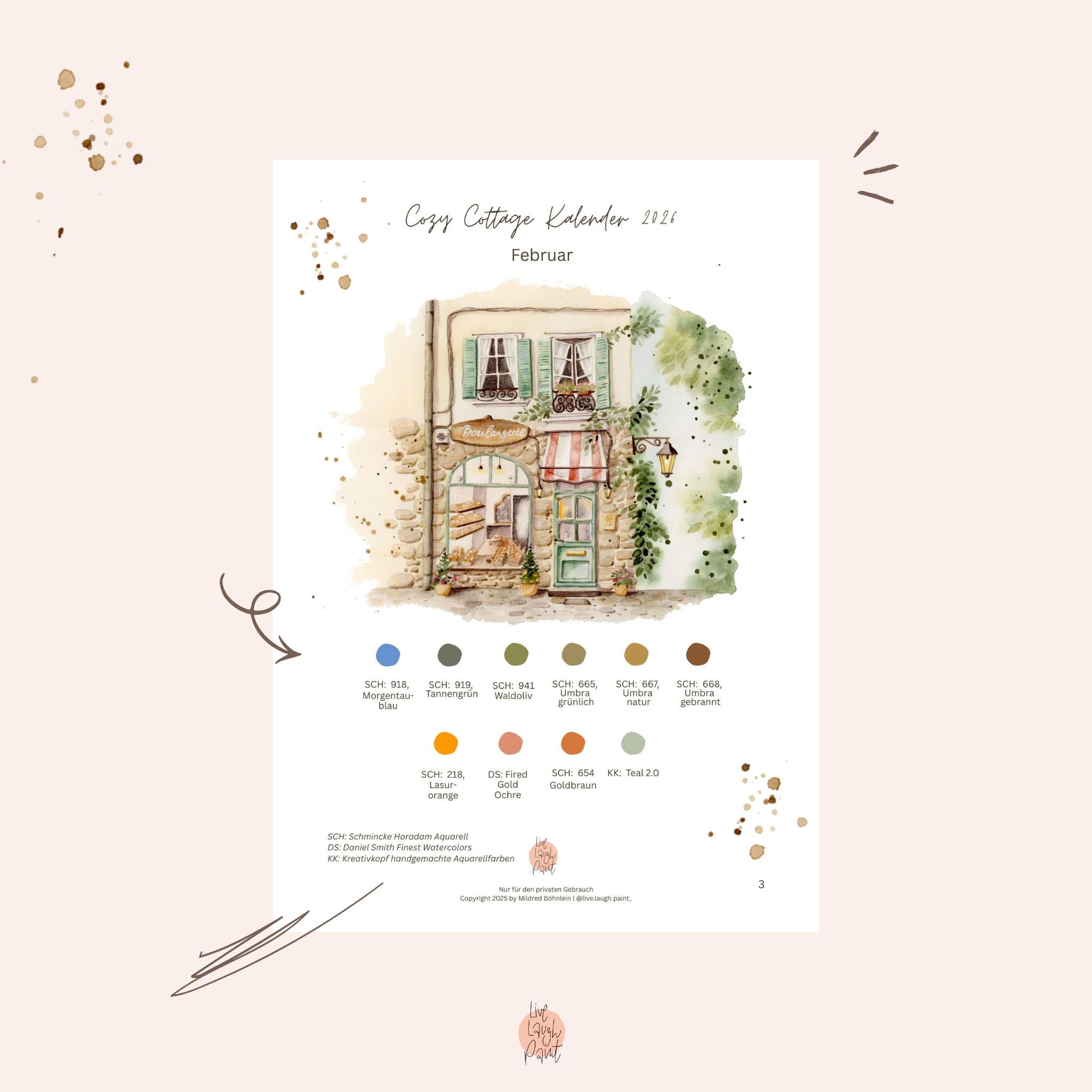 Cozy Cottage Kalender 2026 - Februar Vorlagenset "Whimsy Bakery"