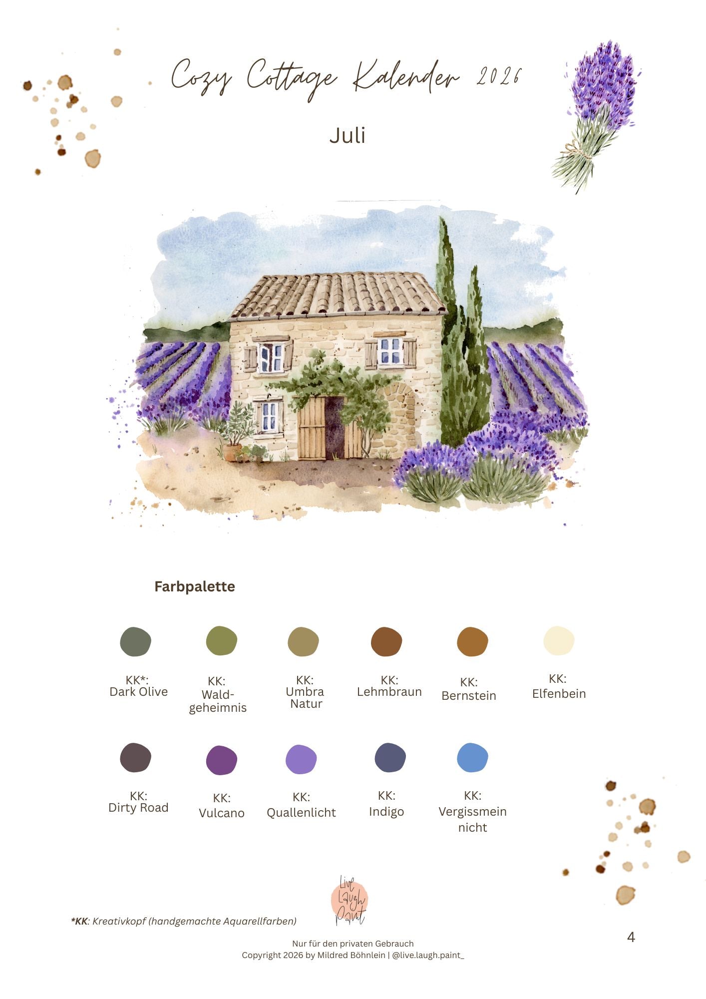 Cozy Cottage Kalender 2026  Juli Lavendelhäuschen
