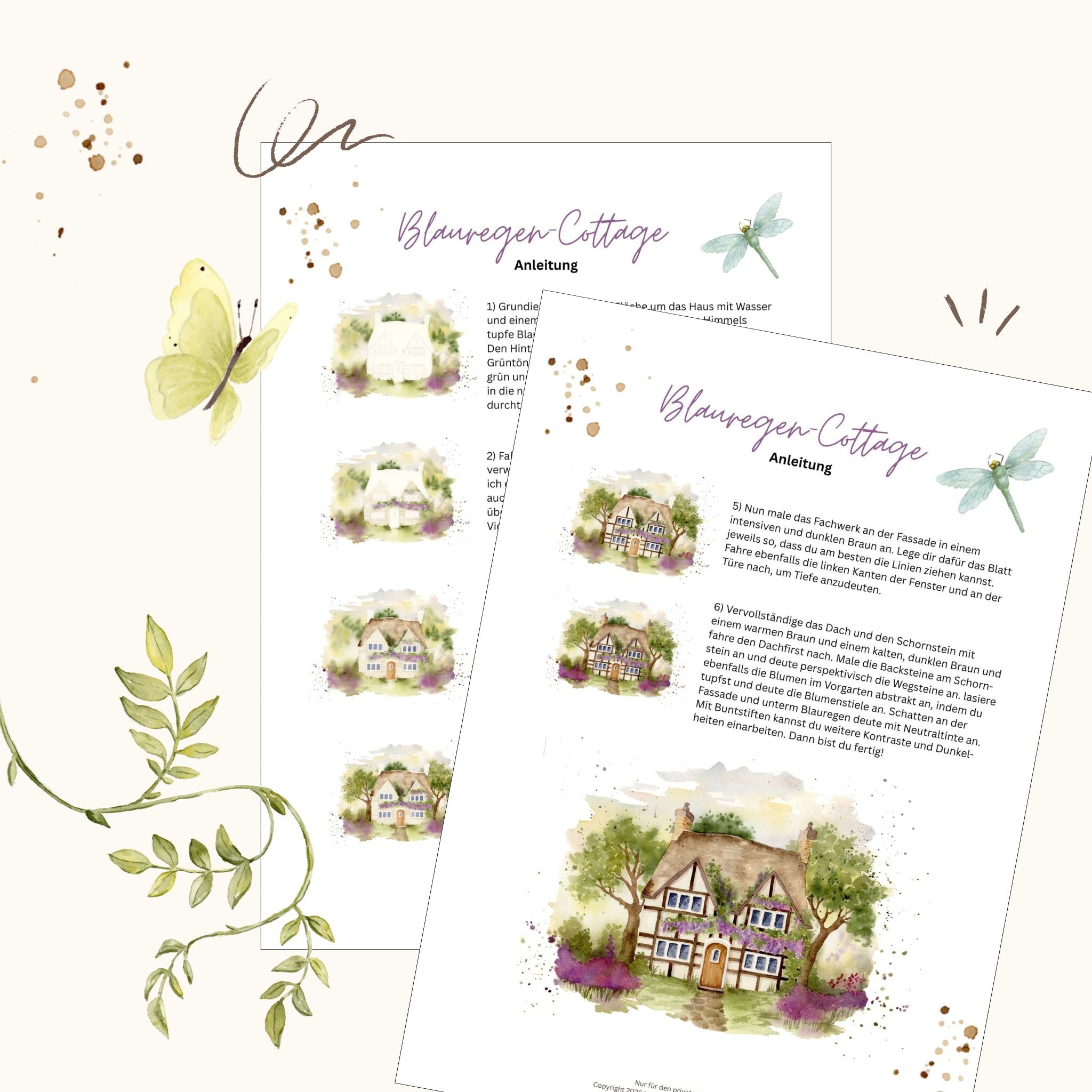 Cozy Cottage Kalender 2026 - Mai Vorlagen, Guide und live Online-Workshop  "Blauregen Cottage"