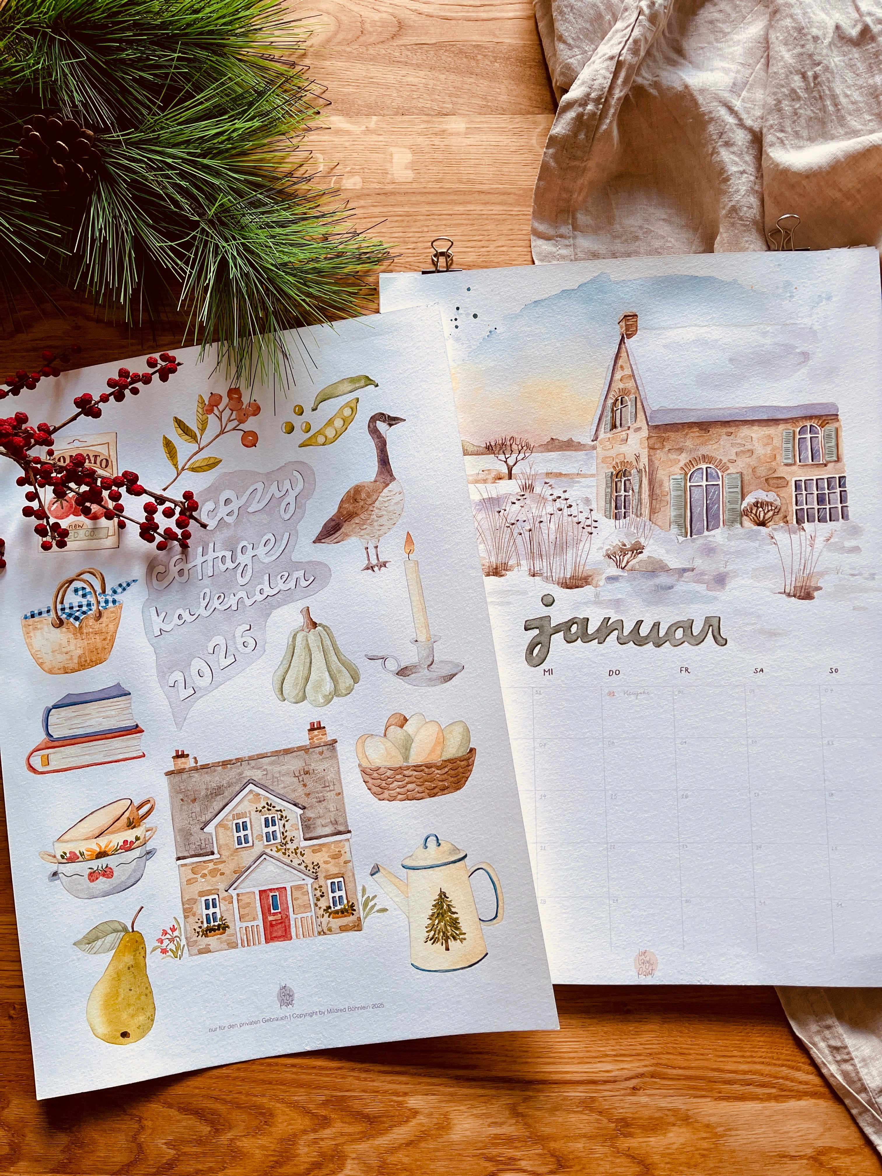 Malvorlage & Guide Januar "Cozy Cottage Kalender 2026"
