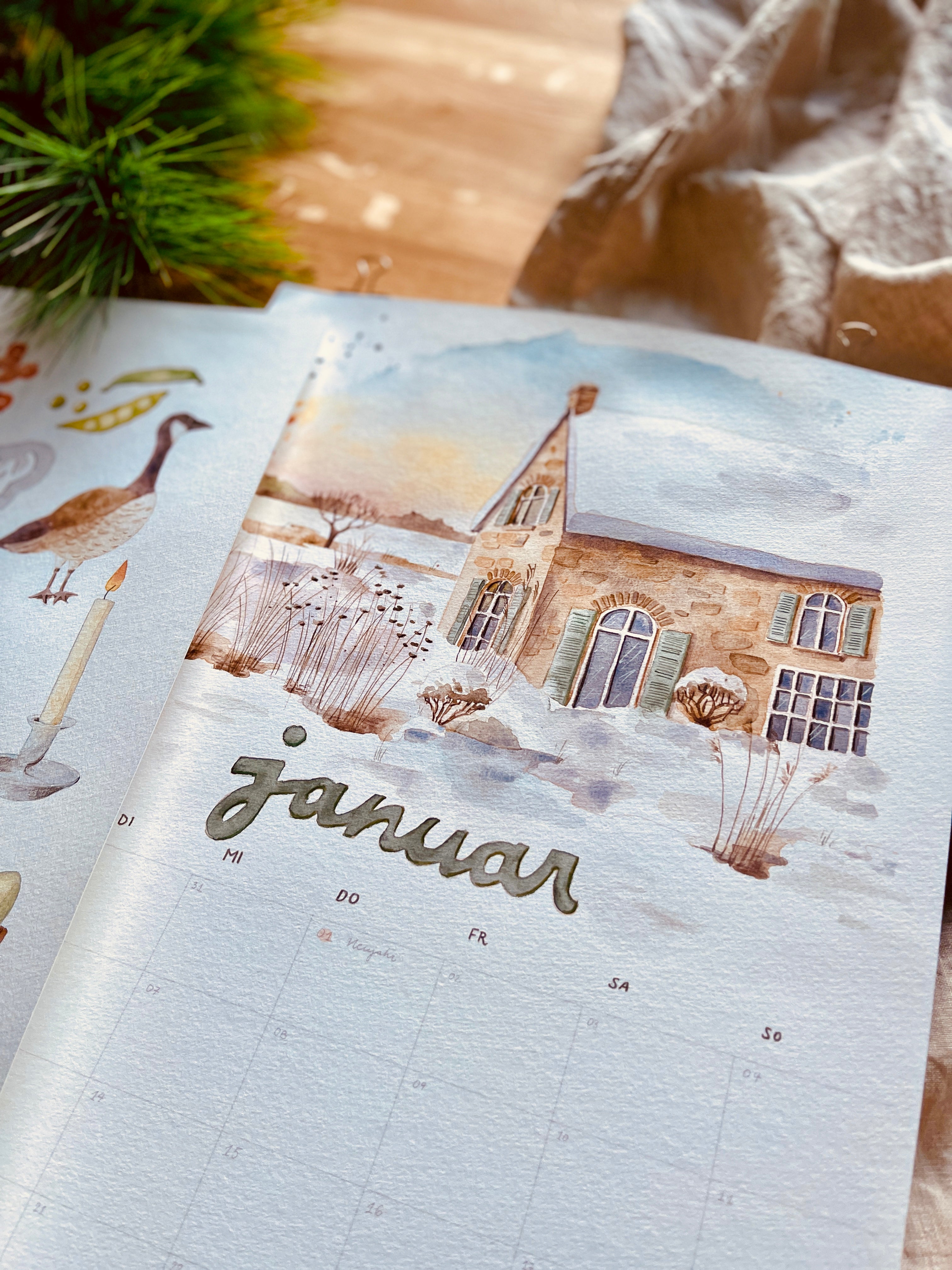 Malvorlage & Guide Januar "Cozy Cottage Kalender 2026"