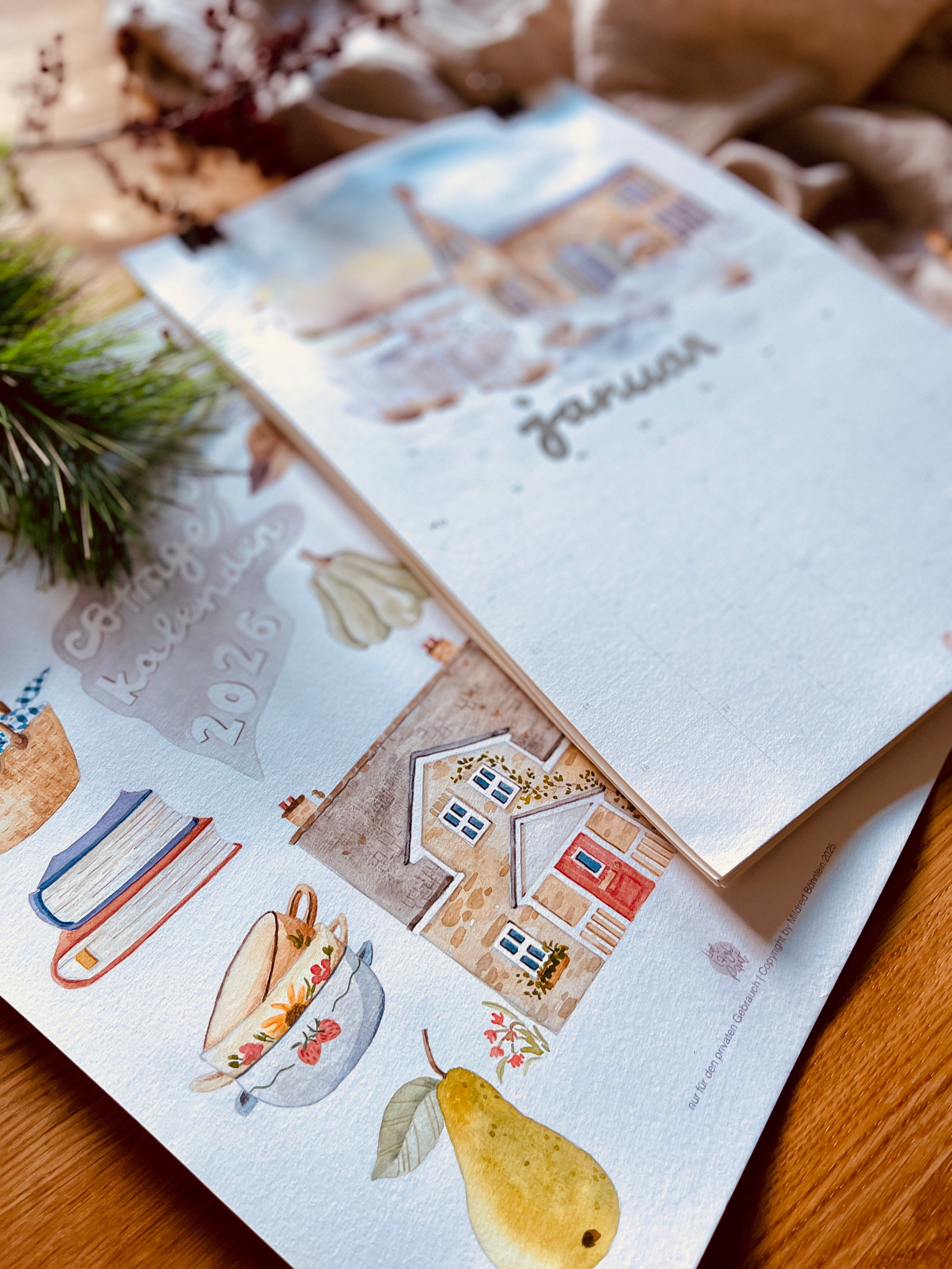 Malvorlage & Guide Januar "Cozy Cottage Kalender 2026"