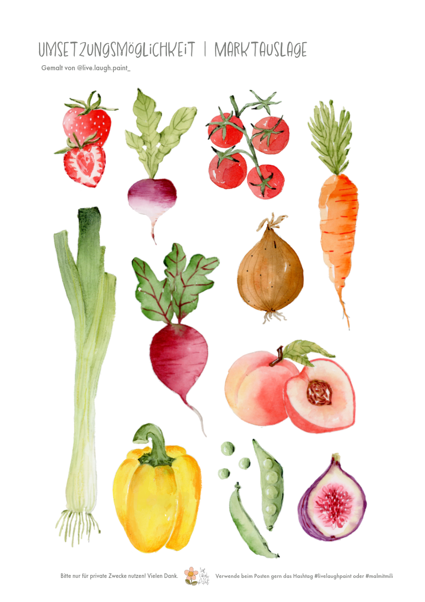 Aquarell Malvorlagen "Auf dem Markt" (Themenheft)