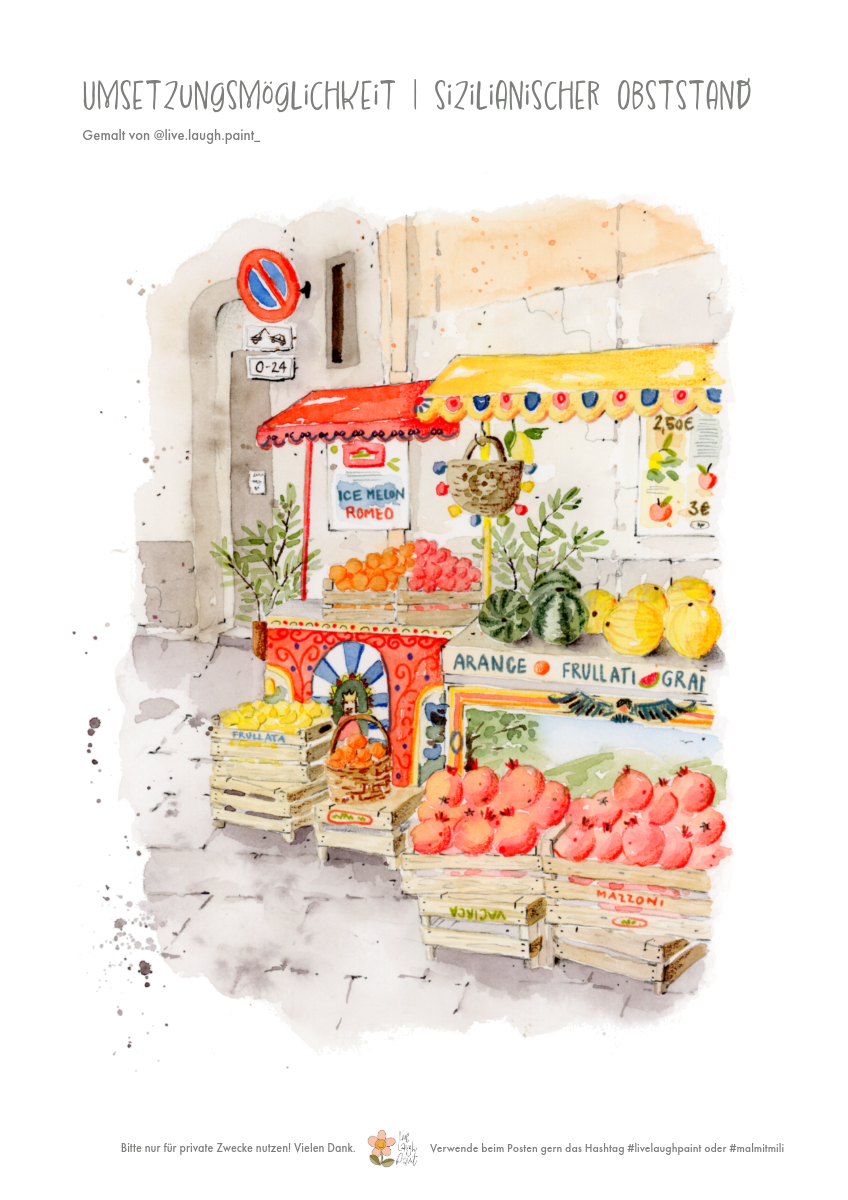 Aquarell Malvorlagen "Auf dem Markt" (Themenheft)