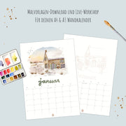 Malvorlage & Guide Januar "Cozy Cottage Kalender 2026"
